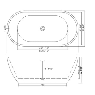 Sunvega 59 Inch Acrylic Freestanding Soaking Tub with Gold Overflow Drain