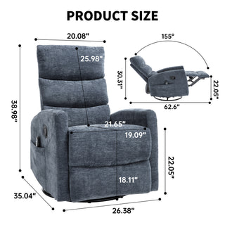 Sunvega Fabric Heat Massage Manual Recliner Chair with Rocker and Swivel for Living Room