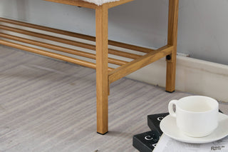 Sunvega Teddy Fabric Upholstered Storage Bench with Shelf for Bedroom Living Room
