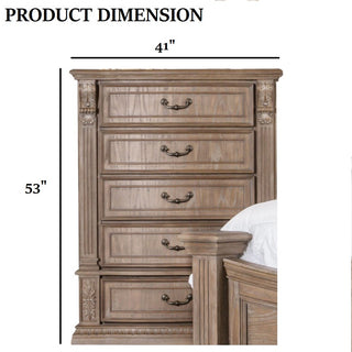 Sunvega Transitional Weathered Oak Finish Chest with Dentil Molding and Carved Details