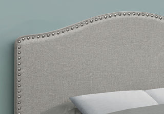 Sunvega Upholstered Arched Top Headboard in Grey Linen Look with Chrome Nailhead Trim
