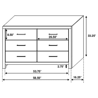 Sunvega Six-Drawer Dresser in Coastal White with Dark Bronze Handles for Bedroom