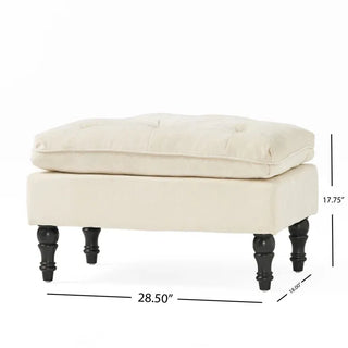 Sunvega Tufted Fabric Ottoman Footstool with Plush Pillow Top and Turned Legs