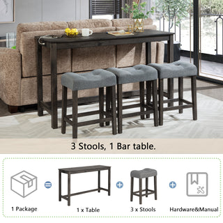 Sunvega 4 Piece Bar Table Set with USB Outlets and Padded Stools for Living Room