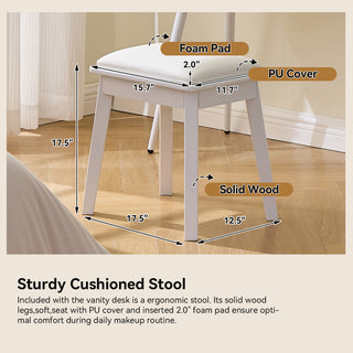 Sunvega Makeup Vanity Desk with LED Lights Mirror 4 Drawers Dressing Table Stool