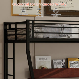 Sunvega High-Stability Square Tube Bunk Bed with Ladder & Rolling Trundle for Home Dormitory
