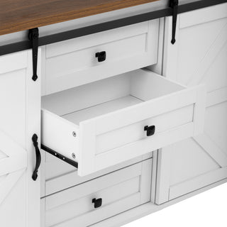 Sunvega 55.1-Inch Farmhouse Sideboard with Sliding Barn Doors and 4 Drawers