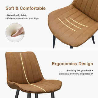 Sunvega Brown PU Leather Dining Chairs with Metal Legs and Wave Pattern Upholstery