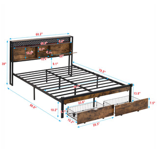 Sunvega Full Size Metal Platform Bed Frame with Wooden Headboard and Footboard