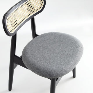 Sunvega Modern Cane Dining Chairs with Rectangular Backrest in Black and Gray