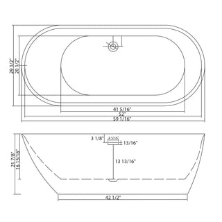 Sunvega 59 Inch Acrylic Freestanding Soaking Tub with Gold Overflow Drain