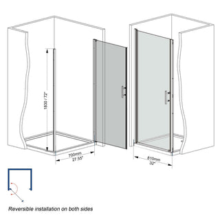 Sunvega 24x72 Inch Brushed Nickel Pivot Shower Door with Half Frame