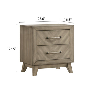 Sunvega Antique Gray 2-Drawer Nightstand with Metal Accents for Bedroom Storage