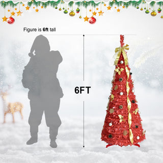 Sunvega 6FT Red Pop-Up Pre-Lit Christmas Tree with 150 Warm White LED Lights