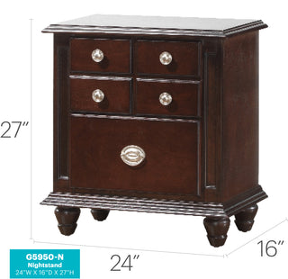 Sunvega Cappuccino Night Stand with Carved Trim and Nickle Hardware