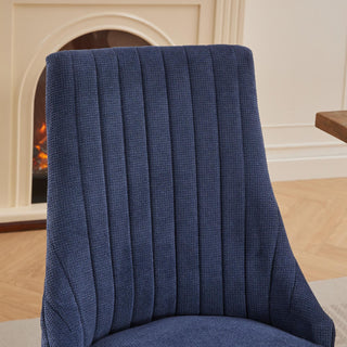Sunvega Blue Rayon Cloth Flocking Linen Dining Chairs with High Backrest and Solid Wood Legs, Set of 2
