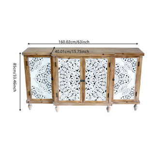 Sunvega Handmade Hollow-Carved Accent Cabinet with Adjustable Shelf Distressed Wood