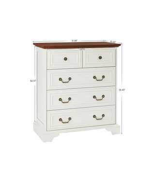 Sunvega Vintage Farmhouse Dresser with 5 Drawers and Antique White Finish