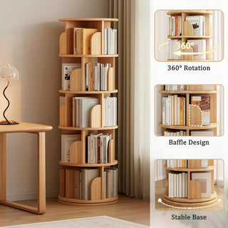 Sunvega 360° Rotating Bookshelf with Wheels and Drawer for Space-Saving Storage