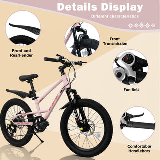 Sunvega 20 Inch 7-Speed Mountain Bike for Boys and Girls Ages 6-12 with Front Suspension