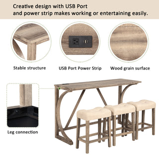 Sunvega 4-Piece Bar Table Set with Power Outlet and USB Port for Living Room