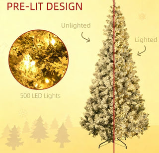 Sunvega Pencil Artificial Xmas Tree with Faux Snow Flocked Full Branch Tips Flame-retardant