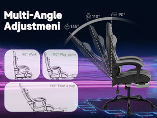 Sunvega Ergonomic Gaming Chair with Massage Lumbar Backrest and Retractable Footrest
