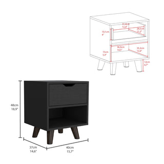 Sunvega Modern Nightstand with Open Shelf and Drawer on Wooden Legs