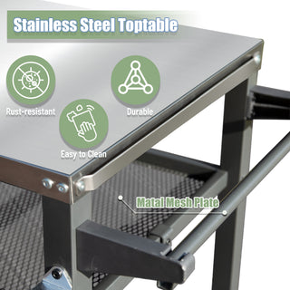 Sunvega Outdoor Grill Table with Wheels Stainless Steel Tabletop for Blackstone Griddle