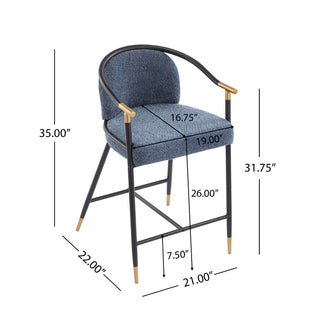 Sunvega Upholstered Navy Blue Counter Stool Set of 2 with Iron Frame