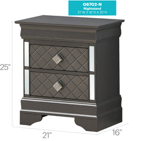 Sunvega Sophisticated Silver Champagne Transitional Nightstand with Two Drawers for Storage