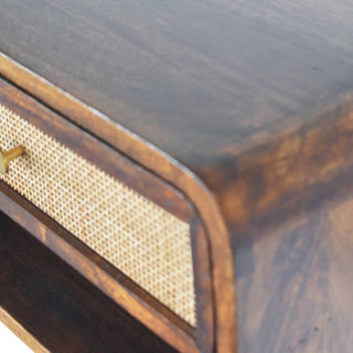 Sunvega Chestnut Woven Chest with Three Sleek Drawers and Shiny Knobs