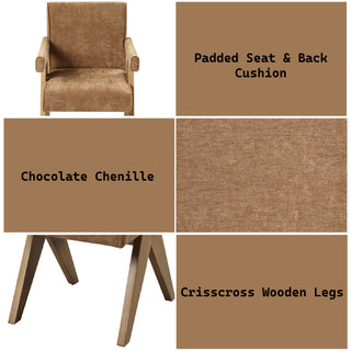 Sunvega Chenille & Oak Side Chair with Padded Seat and Back Cushion Set of 2