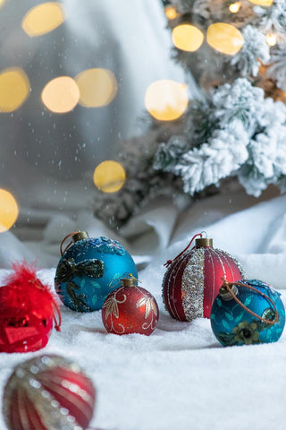 Sunvega Glass Glitter Painted Christmas Ball Ornaments Set of 12 for Holiday Decor
