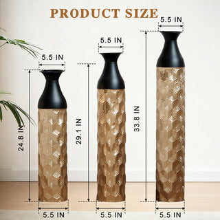 Sunvega Gilded White 3D Relief Flower Metal Cylinder Vase Set for Home Décor