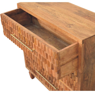 Sunvega Arno Chest with Rhythmic Block-Carved Façade in Golden Teak Finish
