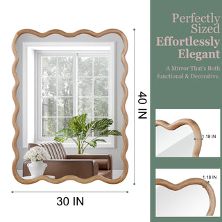 Sunvega Wavy Rectangle Solid Wood Frame Decorative Mirror with Clear Reflection for Bedroom