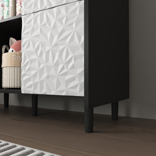 Sunvega Black and Red Modern Sideboard Buffet Cabinet with 2 Drawers