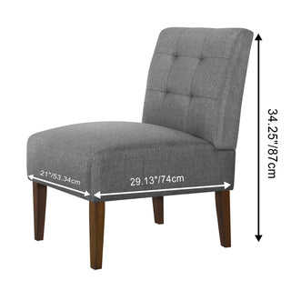 Sunvega Modern Gray Armless Accent Chair with Tufted Upholstery and Wood Legs
