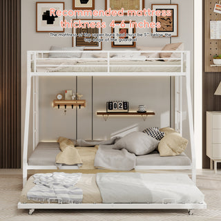 Sunvega High-Stability Square Tube Bunk Bed with Ladder & Rolling Trundle for Home Dormitory