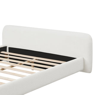 Sunvega Cozy White Bouce Upholstered Bed with Birch Wood Frame for Bedroom