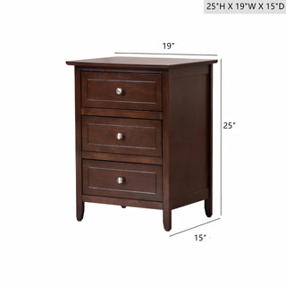 Sunvega Transitional Oak Nightstand With Three Drawers For Bedroom