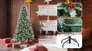 Sunvega Snow-Dusted Christmas Tree with Red Berries Pine Cones for Natural Holiday Decoration