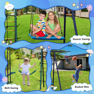 Sunvega 6 in 1 Kids Swing Set With Climbing Ladder Net Glider Hammock