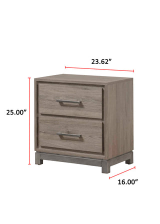 Sunvega Contemporary Gray Oak Nightstand with Two Drawers and Metal Hand Pull