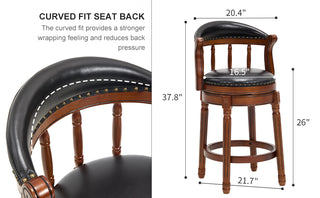 Sunvega Cow Top Leather Swivel Bar Stool with Wooden Back for Kitchen Dining