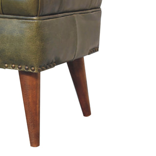 Sunvega Modern Green Leather Upholstered Bench with Solid Mango Wood Legs