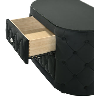 Sunvega Modern Oval Nightstand with Plush Tufted Upholstery and 8mm Tempered Glass Top