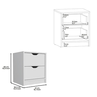 Sunvega White Double Drawer Nightstand with Large Top Surface and Spacious Storage