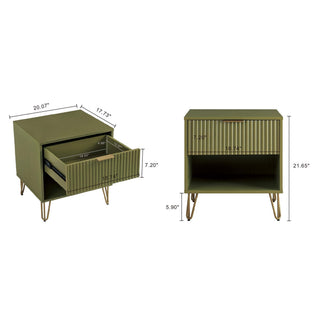 Sunvega Modern Glam Nightstand with Gold Metal Legs and Textured Drawer
